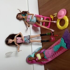 Mattel Barbie Doll Friends Mermaid Nikki Skipper Summer Campout accessories